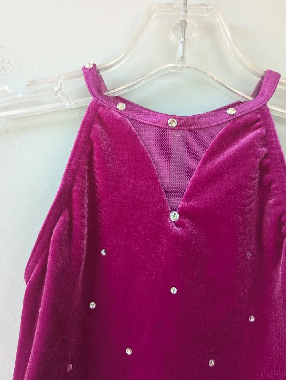 Weissman Girls Magenta Pink Velvet Rhinestone Leotard W/ Big Bow Dance Costume